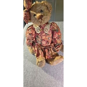 Vintage 1999 ADG Lenore DeMent Artist Teddy Bear Floral Dress Lace 18 Inch #2007